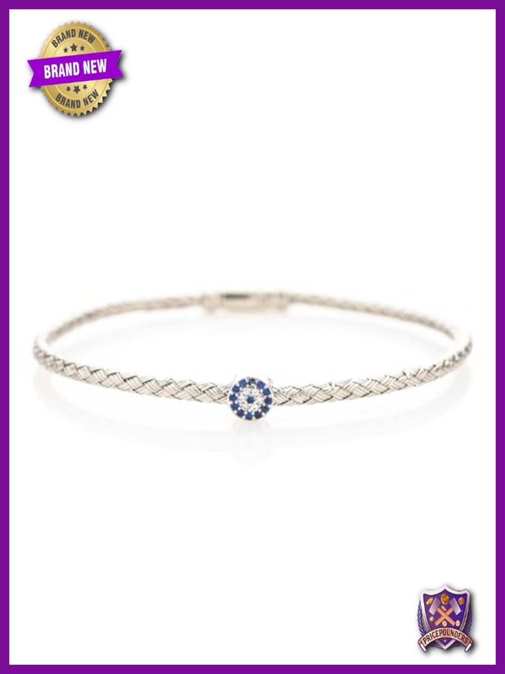 Sterling Silver 925 CZ Evil Eye Bangle Bracelet Protection Judaica